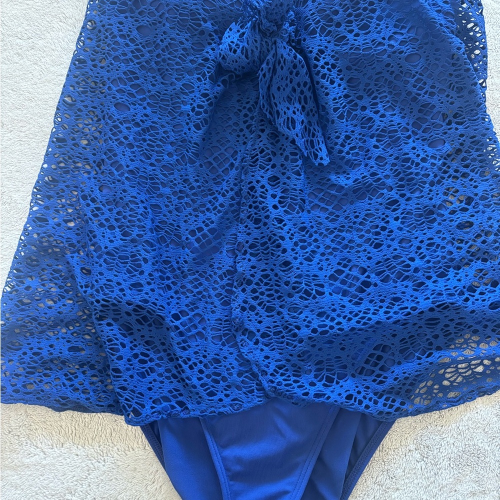 RALPH LAUREN blue crochet one piece swimsuit - Picture 6 of 9